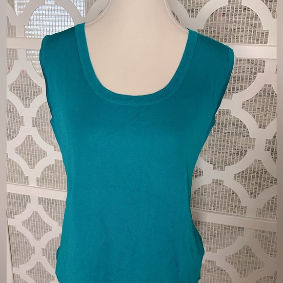 Ming Wang Turquoise Sleeveless Tank Top Medium Knit Aqua Blue Designer Sweater - Picture 3 of 10